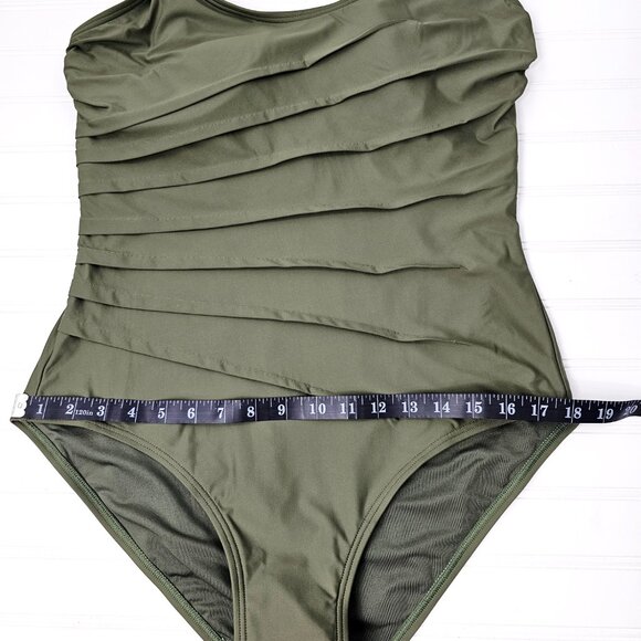 DNKY Women's Moss Green Shirred Figure Flattering One Piece Swimsuit Size XL NWT - Picture 15 of 16